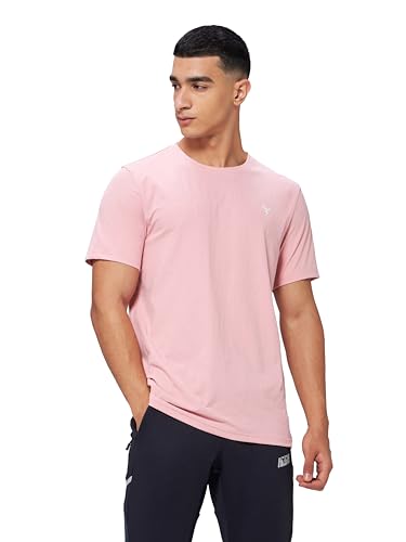 Image of TECHNOSPORT Men's Slim Fit Solid Crew Neck T-Shirt, Cotflex Quick Dry Wrinkle Resistant Polyester Sports Tee for Gym, Running, Training, Sports
