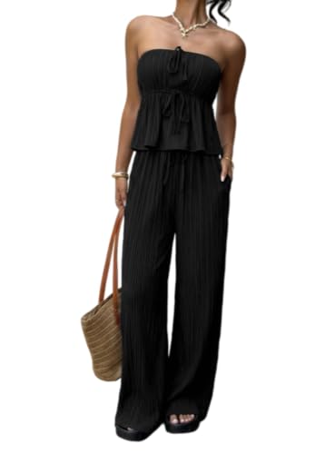 Conjunto de top peplum y pantalón ancho holgado que estiliza la figura sin apretar
