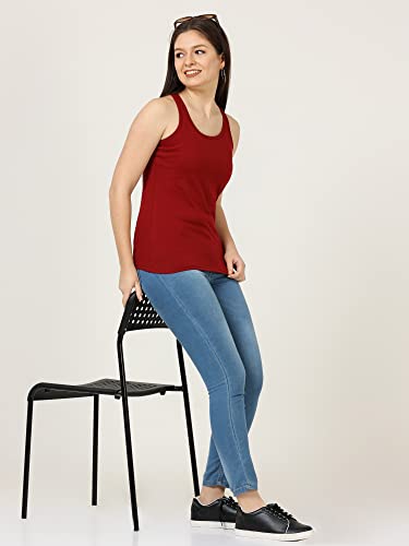 Image of FLEXIMAA Women's Cotton Plain Round Neck Sleeveless T-Shirt