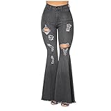 ►► Pantalones vaqueros de cintura alta para mujer, corte recto y elástico, corte holgado, corte holgado, cintura alta, pantalones vaqueros
