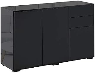 HOMCOM High Gloss Frame Sideboard, Side Cabinet, Push-Open Design with 2 Drawer for Living Room, Bedroom, Black