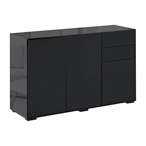 HOMCOM Aparador para Salón Aparador de Entrada con 3 Puertas 2 Cajones y Estante Ajustable Armario de Almacenamiento para Cocina Sala 117x36x74 cm Negro