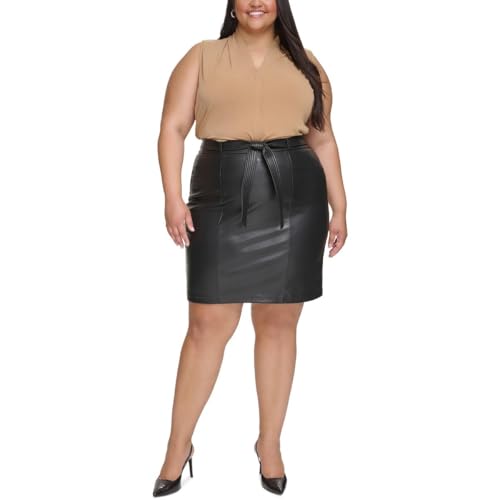 Calvin Klein Womens Plus Faux Leather Pencil Skirt Black 16W