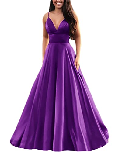 Onsoyours Femmes Robe Robes de Soirée Longues Maxi Cocktail Robe Fendue Dos Nu Sexy à col en V Profond pour Femme A Violet L Cover