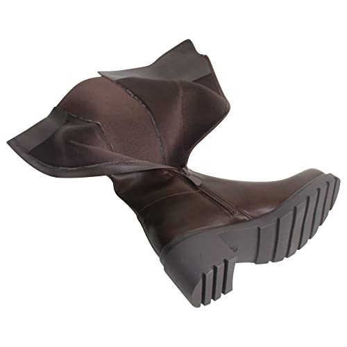 Sobeyo Women's Boots Knee High Chunky Heels Elastics Side Zipper Closure Brown Size 9 #TOP3