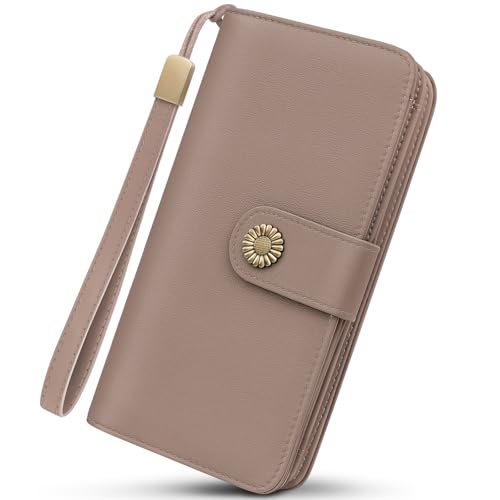 TEUEN Grande Cartera para Mujer en Cuero Vegano Billetera de Monedero Largo con Protección RFID, Bolsillo para Móvil Monedero con Cremallera, 10 Ranuras para Tarjetas, Regalo Mujer