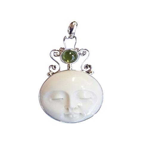 Jewelry With Soul Peridot Moon Face Bali 925 Sterling Silver Pendant #TOP1