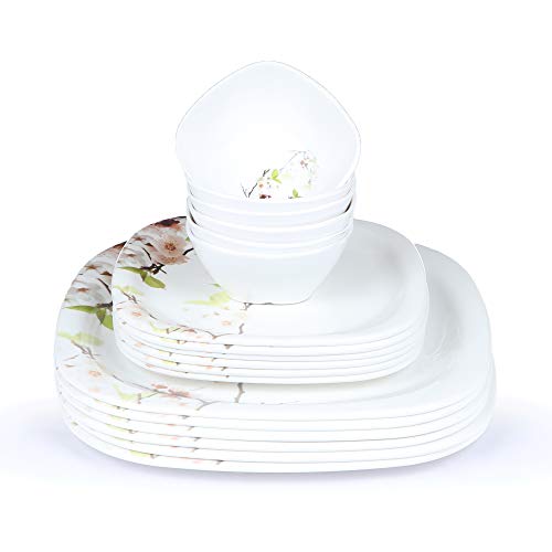 Image of Golden Fish Unbreakable Square Full Dinner Plates & Soup Bowl with Spoon(Set of 6 Each) (Pack of 6 Plate, Soup Bowl, Spoon)