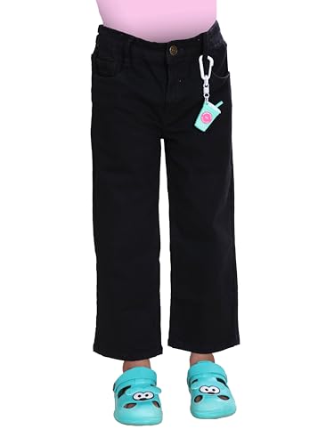 Image of KiddoPanti Girls Solid Waist Elasticated Straight Fit Jeans