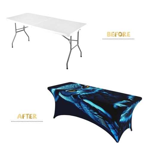 Nappe de table extensible rectangulaire motif hibou bleu élasthanne - 5