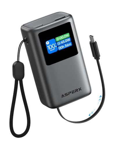 AsperX 45W 10000mAh Smart Display Power Bank with Retractable USB-C Cable $22.99