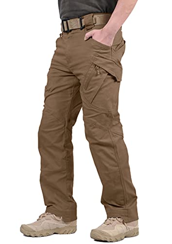 Relaude Fitness Men s Outdoor Cargo Work Pants Rip-Stop Military Tactical Pants Lightweight Casual Cargo Pants Men Brown 38W x 34L