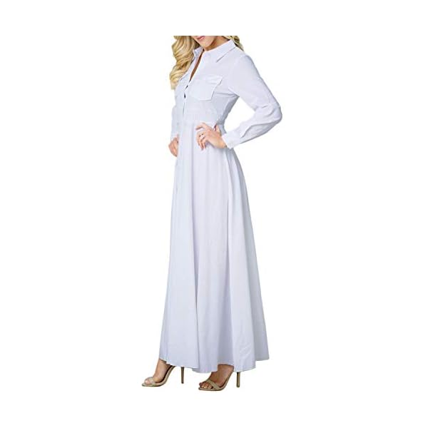 Bodycon4U-Womens-Pleated-Long-Sleeve-Party-Cocktail-Long-Maxi-Button-Down-White-Shirt-A-line-Dress-Plus-Size-Pockets-Front Bodycon4U Women's Pleated Long Sleeve Party Cocktail Long Maxi Button Down White Shirt A-line Dress Plus Size Pockets Front XL
