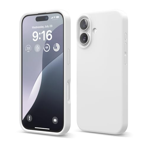 Image of elago Compatible with iPhone 16 Case, Premium Liquid Silicone Case, Full Body Protective Cover, Shockproof, Slim Phone Case, Anti-Scratch Soft Microfiber Lining, 6.1 inch (White)