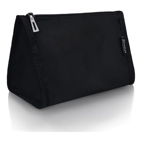 Aosbos Premium Small Makeup Bag, Compact Cosmetic Pouch, Travel-Size Make UP Case for Women, Black Cover
