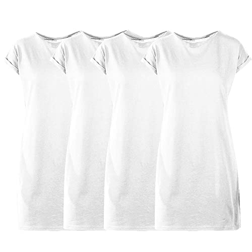 Kit com 04 Vestidos Camisetão Feminino Mulheres Super Estiloso - Slim Fitness Fashion – Branco – Bra