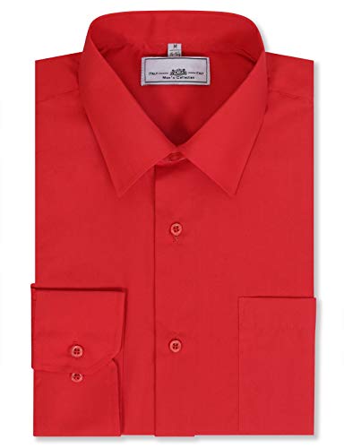 Men's Long Sleeve Tailored Fit Solid Dress Shirt 15-15.5 N : 32-33 S Red
