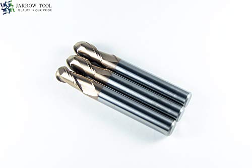 Image of Carbide Ball Nose End Mill for CNC Machine Milling Tools, for Alloy Steels /Hardened Metals - 2 Flute - 55HRC TiAlN Coated (1Pcs, 3 /8)
