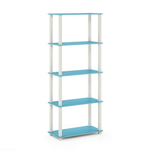 Image of Furinno TURN-S-TUBE Book Shelf, 5-Tier Toolless Storage Shelves with Square Tubes, Shelving Unit for Organization and Storage for Living Room, Home Office, Light Blue