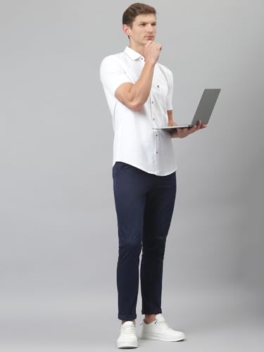 Image of Thomas Scott Men's Premium Slim Fit Casual Shirt | 100% Cotton Twill | Short Sleeves | Spread Collar | Solid Smart Casual Shirt for Men