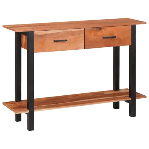 Mesa auxiliar estrecha de madera maciza de acacia con estructura robusta 3