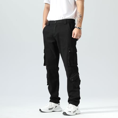 Plaid&Plain Cargo Pants for Men - Straight Fit with Extra Storage and Drawstring Tie4