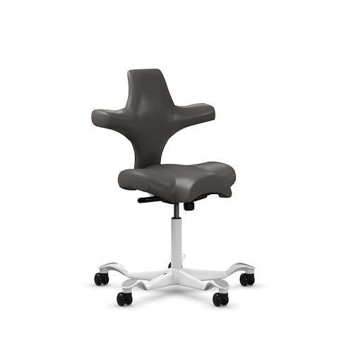 Image of HAG Capisco Standard Chair-White Frame-Upholstered Gray Ash Vinyl