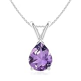 Angara 0.6 ct V-Bale Pear-Shaped Amethyst Solitaire Necklace in Sterling Silver | Natural Amethyst...