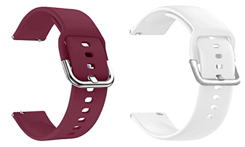 BQeT 20MM Soft Silicone Metal Buckle Strap For Smart Watch(CHECK MODEL LIST ALSO) (20MM, W_NE RED/WHITE)