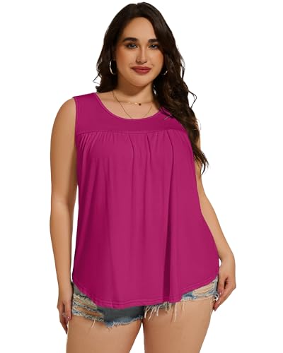 Image of Women Plus Size Tank Top Casual Summer Tops Loose Fit Sleeveless T Shirts Trendy Crewneck Tunic Tees 2026