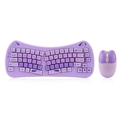 Clavier sans fil Bluetooth rechargeable violet avec souris ergonomique pour ordinateur portable