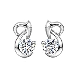 Stfery Pendientes de tuerca de oro de 9 quilates, 14 quilates y 18 quilates para mujer, bonitos aretes en forma de gato con diamante redondo de 0,2 quilates, oro blanco, Unique, Metal, Diamante