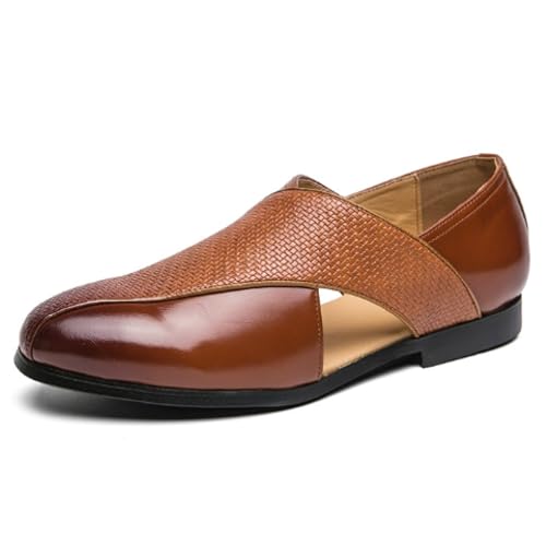 Men's Leather Sandals Hollow Closed-toe Summer Outdoor Casual Beach Shoes