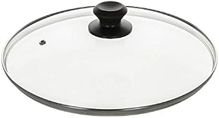 Invero Universal Transparent Tempered Glass Saucepan Lid with Stainless Steel Rim, Steam Vent & Heat Resistant Handle for Saucepans, Woks and Frying Pans - 26cm