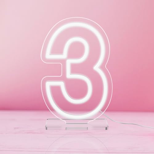 Image of YALLOVE Neon Sign Number 3, 9.8 inches Height USB Powered Night Light-up Numbers for Birthdays Decor, Party Anniversary, Cafe Bar Decor (Small)