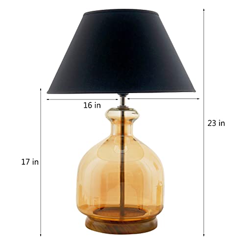 Image of Alper Mini Amber Luster Glass Table Lamp with Black Cotton Shade | Modern Designer Bedside & Living Room Decorative Table Light (Bulb Included)