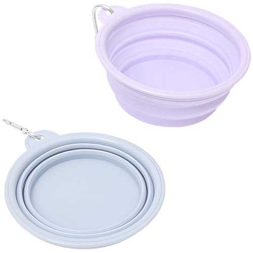 2 cuencos plegables para perros, 650 ml, de silicona, cuencos de agua portátiles para perros y gatos, ideales para viajes y camping (lila y azul)