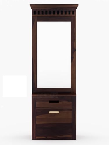 Image of VeLivings Solid Wood Wooden Dressing Table for Bedroom with Drawer, Mirror and Large Storage Space with Stool | Long Dresser Table with Mirror (Walnut Finish)