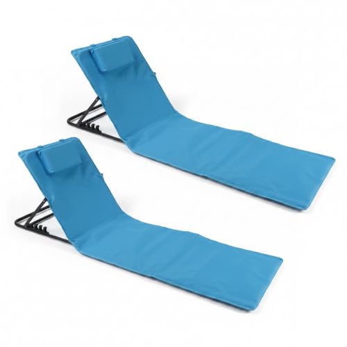 Baroni Home Chaise longue pliable de plage avec coussin rembourré, dossier inclinable, poche de rangement, chaise longue portable pour mer, piscine, camping,...