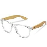 Detalles: Recibirás las gafas de bambú unisex con lentes de vidrio acrílico. Incluye una funda de cuero elegante en color negro y un paño de limpieza. Dimensiones: 145 (ancho) x 48 (alto) x 150 (longitud) MM.