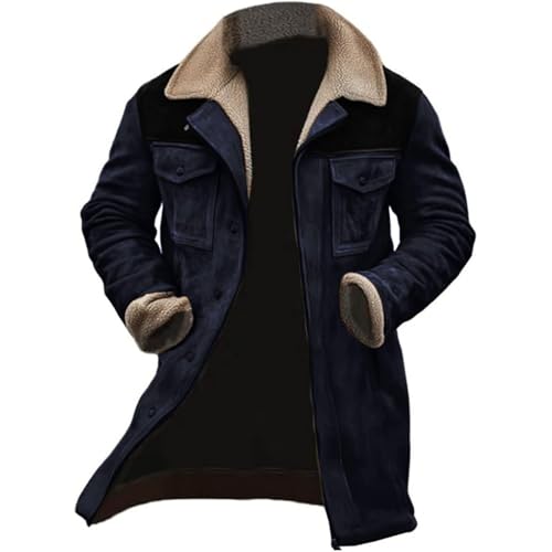 Generisch Lederjacke mit Fell Herren Winterjacken für Herren Kunstlederjacke Vintage Jacke Wildleder Übergang College Coole Herbst Warme Baseball Original Motorrad Leder Winterjacke Men Jacket M