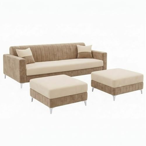 Image of Amelia Rich 5 Seater L Shape Sofa Set with 2 Movable Ottomans | Flexible Layout | Spacious Soft Touch Seating | Modern Sofa for Living Room (Beige & Cream)