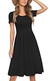 AYIFU Womens Short Sleeve Empire Waist Dresses Casual Summer Dress with Pockets (Black, M)