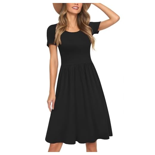 AYIFU Womens Empire Waist Dresses Casual Summer Dress (Black, L)