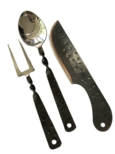 Feasting Utensils Viking and Medieval Feastware - Eating Utensils Hand Forged Iron Twisted Functional, Fork Knife and Spoon Medieval Eating Utensil Set