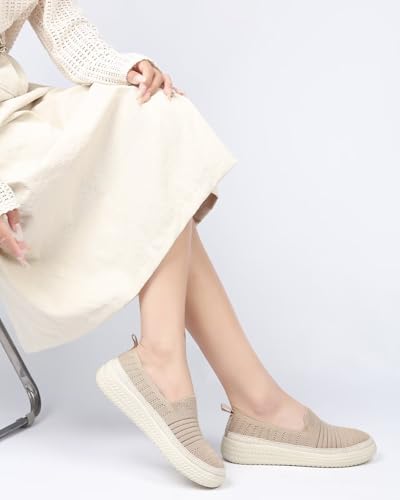 Image of Women's Knit Loafers Round Toe Loafer Flats Comfortable Casual Walking Work Penny Driving Dressy Slip-on Shoes