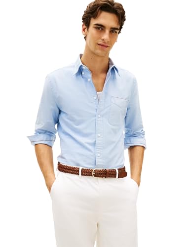 Tommy Hilfiger Men's Long Sleeve Oxford Shirts in Regular Fit, Men's Button Down Shirts, Also Available in Big and Tall Shirt Blue X-Large