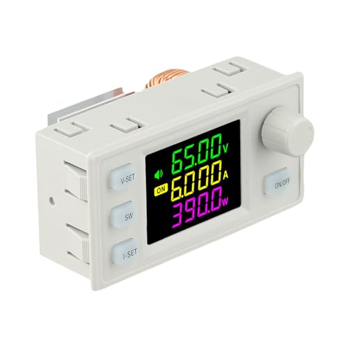 Lecreatekit Module d'alimentation CC réglable 390 W 0-65 V 0-6 A Convertisseur de laboratoire régulé avec écran LCD et mémoire de 10 groupes pour MPPT solaire