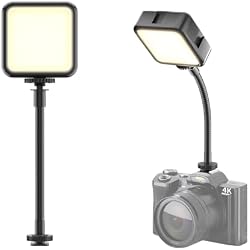 On-Camera Video Light with Extension Arm, Portable LED Mini Light Bright for Photography, Rechargeable Vlogging Light for DSLR Camera, GoPro, Phone, Compatible with Sony Canon Nikon Panasonic
