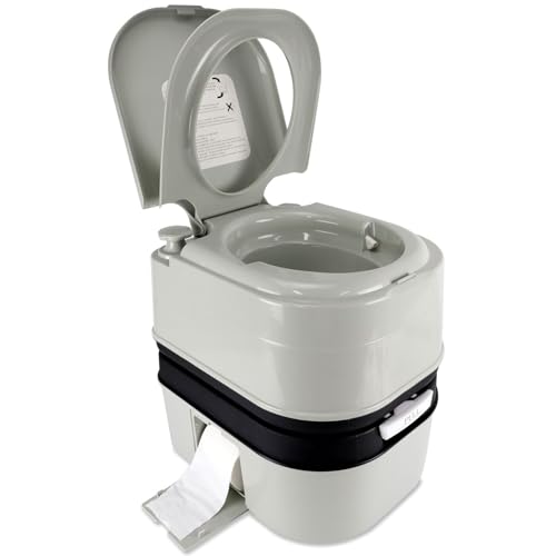 Portable Toilet, 6.4 Gallon 24L Piston Pump Flush with Level indicator Detachable Anti-Leak Handle Water Pump,Rotating Spout Indoor & Outdoor Hiking Toilet for Camping, Fishing Travel